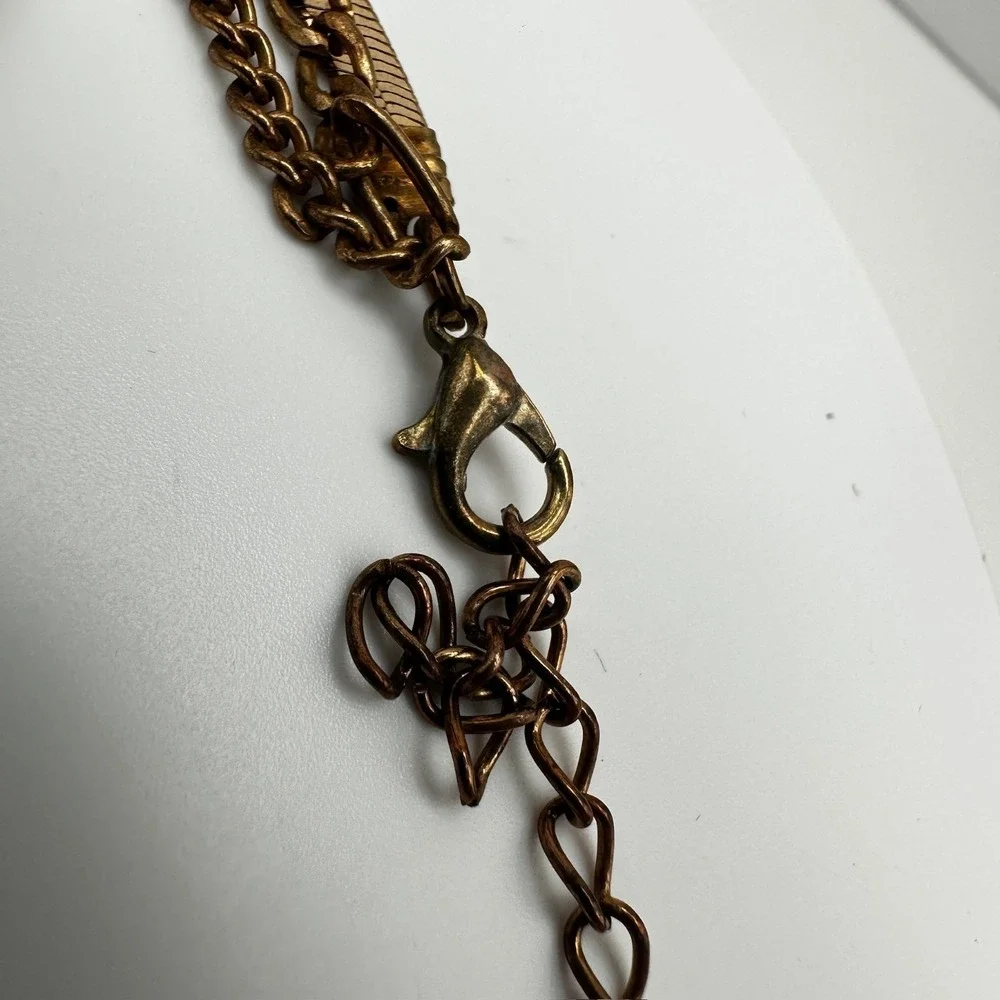 Bracelet Vintage Gold Tone Multi Strand Herringbone Snake Curb Figaro Chain